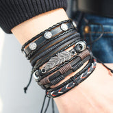 Men’s Alloy & Cowhide Multilayer Leather Bracelet – Vintage Rugged Fashion Jewelry